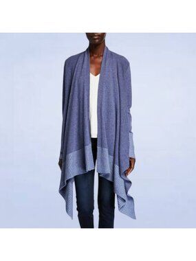 Lafayette 148 New York Cozy Cashmere Cardigan Blue XXL | Draped Open Front